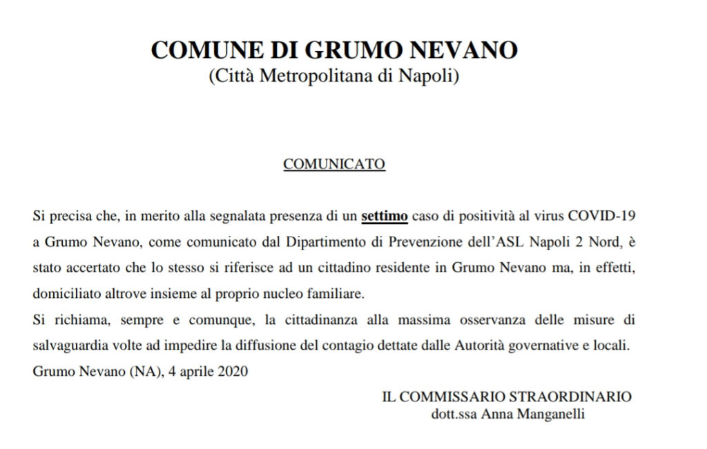 Grumo Nevano Settimo Caso I Chiarimenti Dal Comune Grumo Nevano News